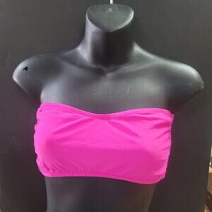 Blue Sky NEW solid PINK LYCRA Bandeau Side Bone Swim Top Lined TieBack MEDIUM